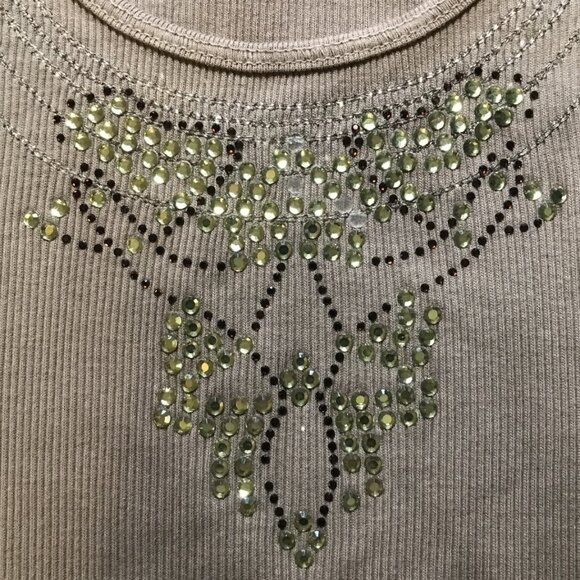 Express Rhinestone Embellished Tan Tie-Dye Ribbed Tank Top - Picture 7 of 10